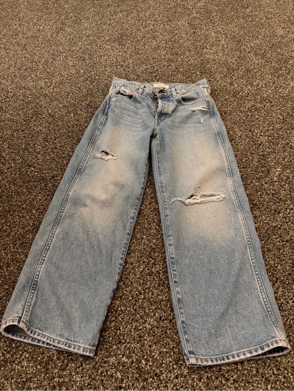 Madewell Light Blue Distressed Cropped Wide-Leg Jeans